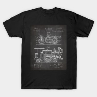 Steam Train Patent - Steam Locomotive Art - Black Chalkboard T-Shirt